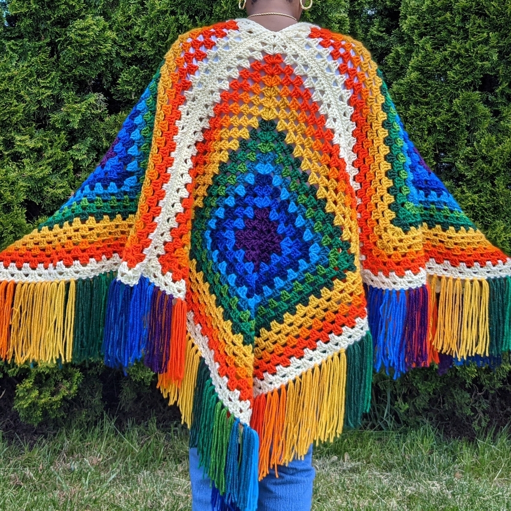 Color Fest Ruana Handmade Crochet by Tribal Bae - Picture 3 of 12